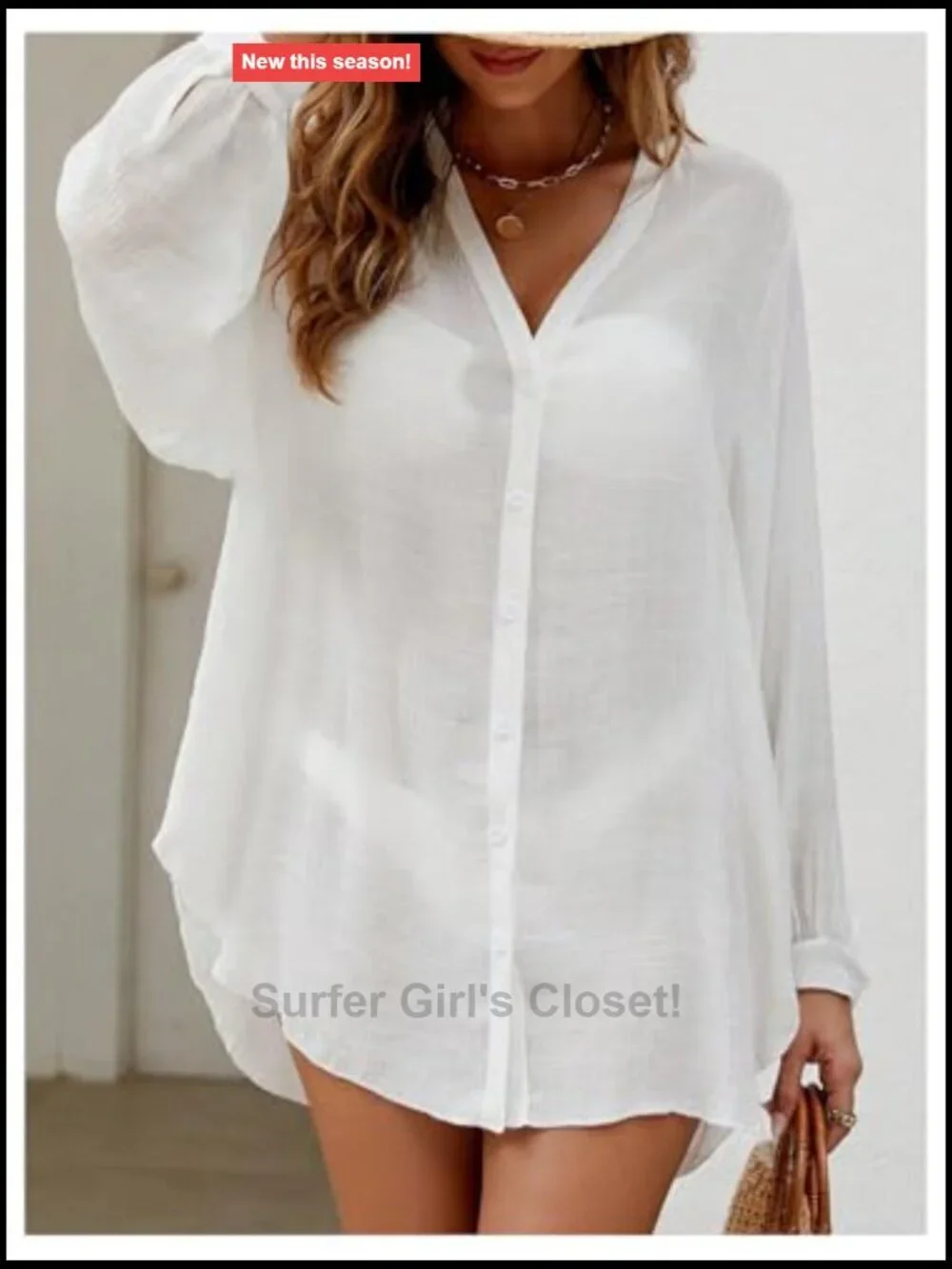 Sheer Kimono Cover Up V Neck Long Sleeve Button Down Beach Shirt